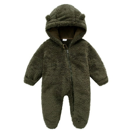 

TMOYZQ Baby Boys Girls One-Piece Plush Hooded Jumpsuit Autumn Winter Warm Footed Romper Outfits Bear Ear Infant Zipper Fleece Bodysuit Playsuit Newborn Clothes
