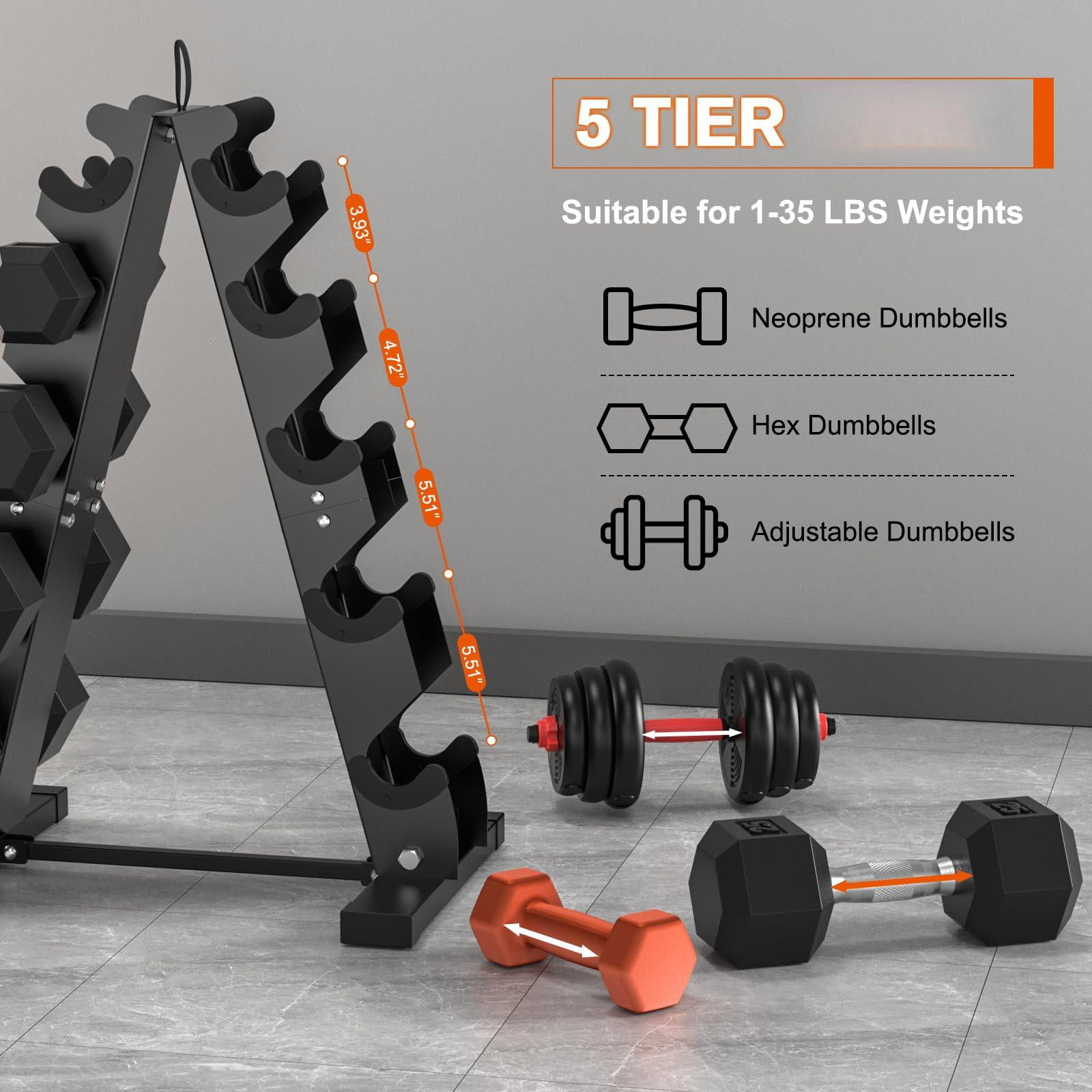 Dumbbell Rack Stand Only  Heavy Duty A-frame Storage 5 Tier Steel Holder For Home Gym Space Saver