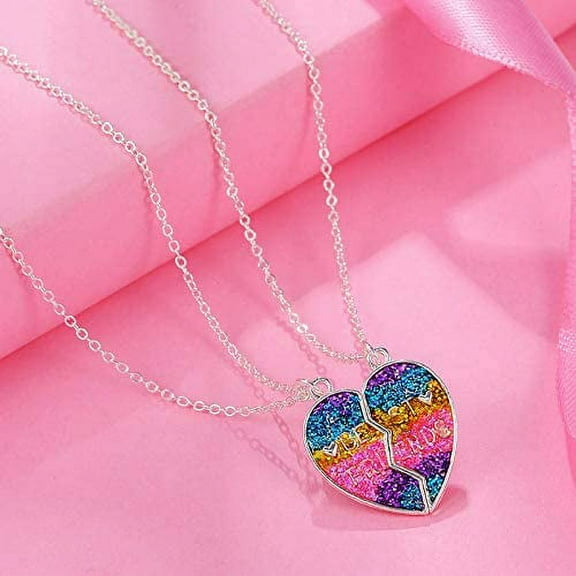 2Pcs Friendship Necklace, Best Friend Necklace, Alloy Magnetic Durable Anti-Allergic Half Broken Heart Necklaces with 42 8cm Adjustable Chain as A Gift for Best Friends, Gradient