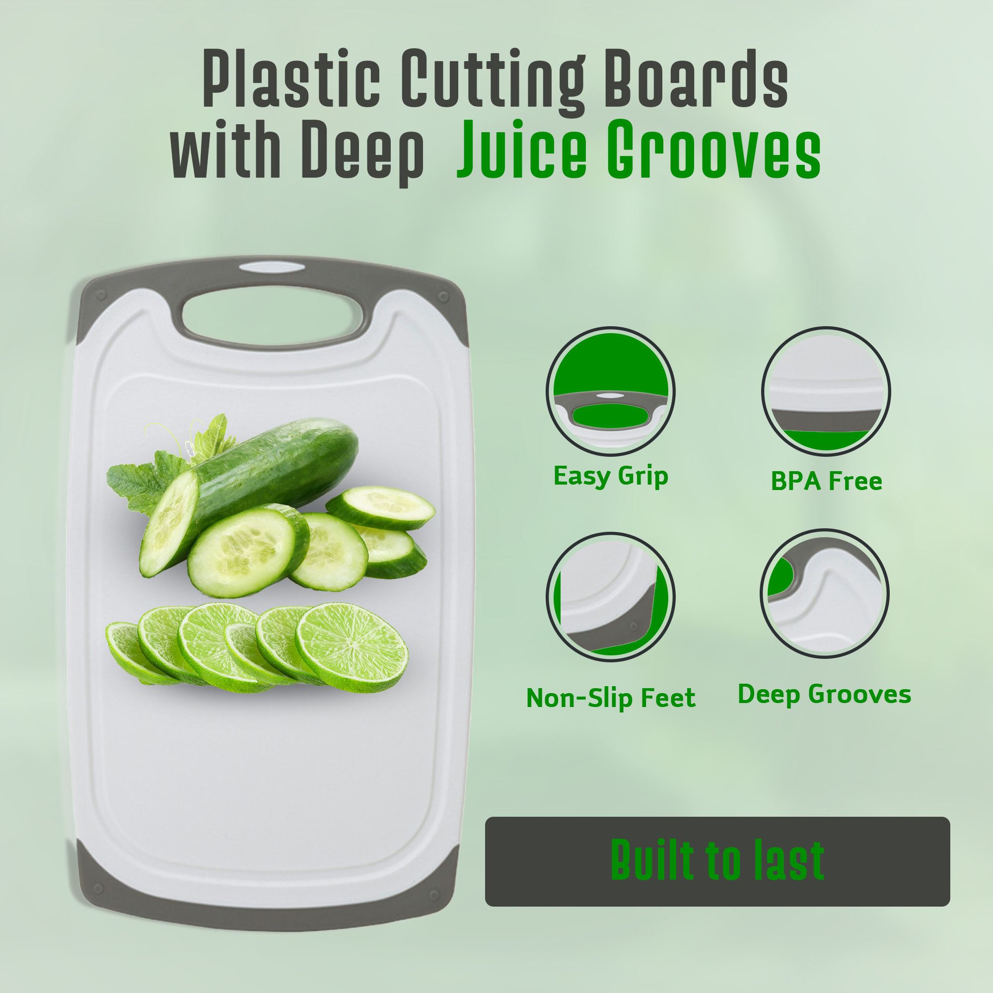 Kitchen Cutting Board, 16 inch XL Chopping Board, 100% BPA-Free, Dishwasher Safe, 3 Pack