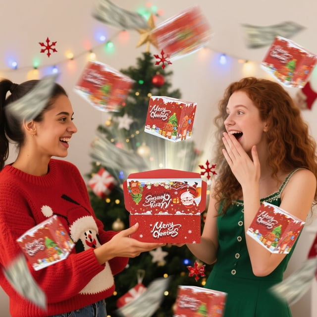Lenago Ornament,Home Decoration Merry Christmas Surprise Box Gift Box Creating Surprising Gift Red Envelope Bouncing Romantic Gift Box