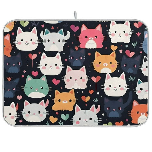 Cats Animals Dish Drying Mat Microfiber Kitchen Pad Large Counter Absorbent Dish Mats Drainer Rack 18"x24"