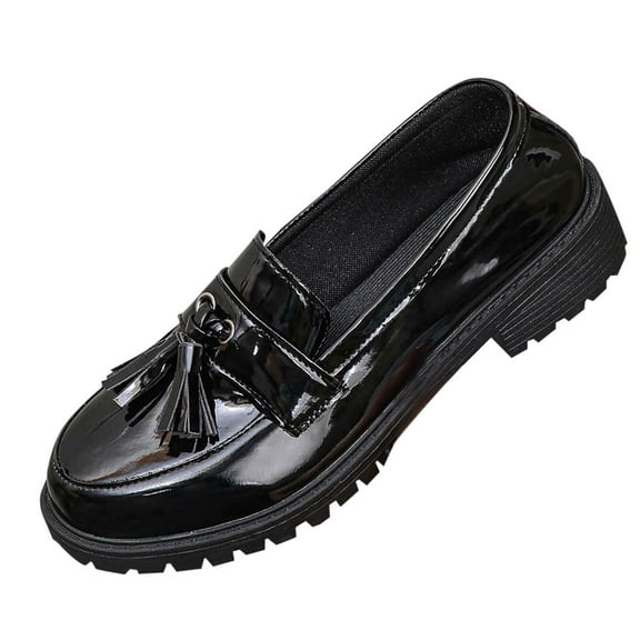Black Women Stylish Everyday All-Match Tassel Warm Season Comfort Fit British Style Platform Loafers For Casual Outings