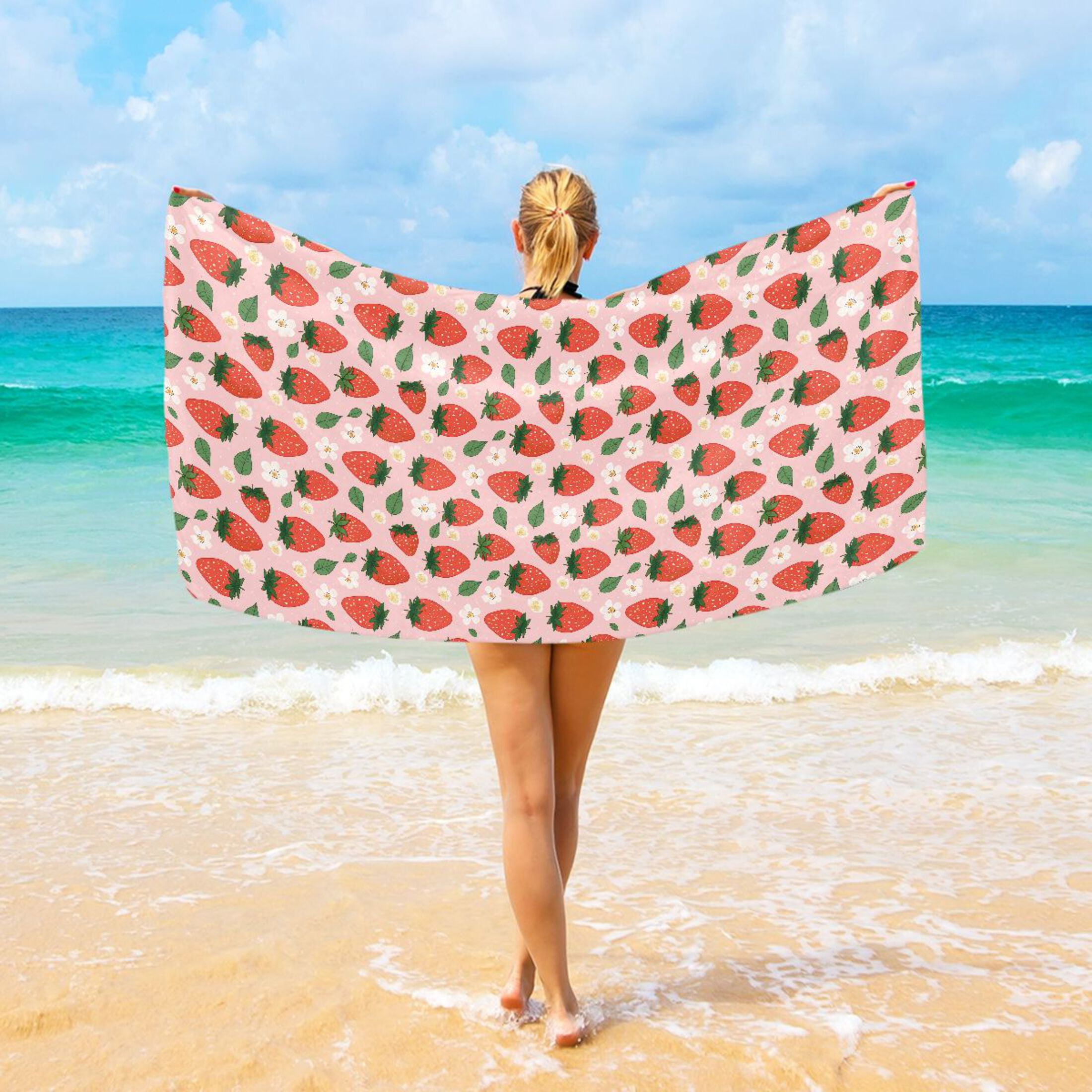 Oversized Beach Towel Extra Large Absorbent Microfiber Bath Towels Soft Quick Drying Strawberry Leaves Fower 74"x37"
