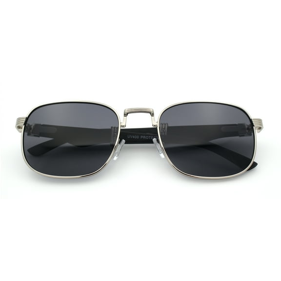 Mens Luxury Oversize Wood Buff Rectangle OG Gangster Sunglasses Silver Black - Black