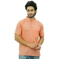 thumbnail image 2 of Atasi Men's Short Sleeve Peach Cotton Mandarin Collar Shirt Ethnic Clothing-Small, 2 of 7