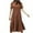 Coffee, variant on Lolmot Summer Dress for Women Crew Neck Short Sleeve Solid Basic Dress Casual Vintage Cotton Linen Loose Long Dresses