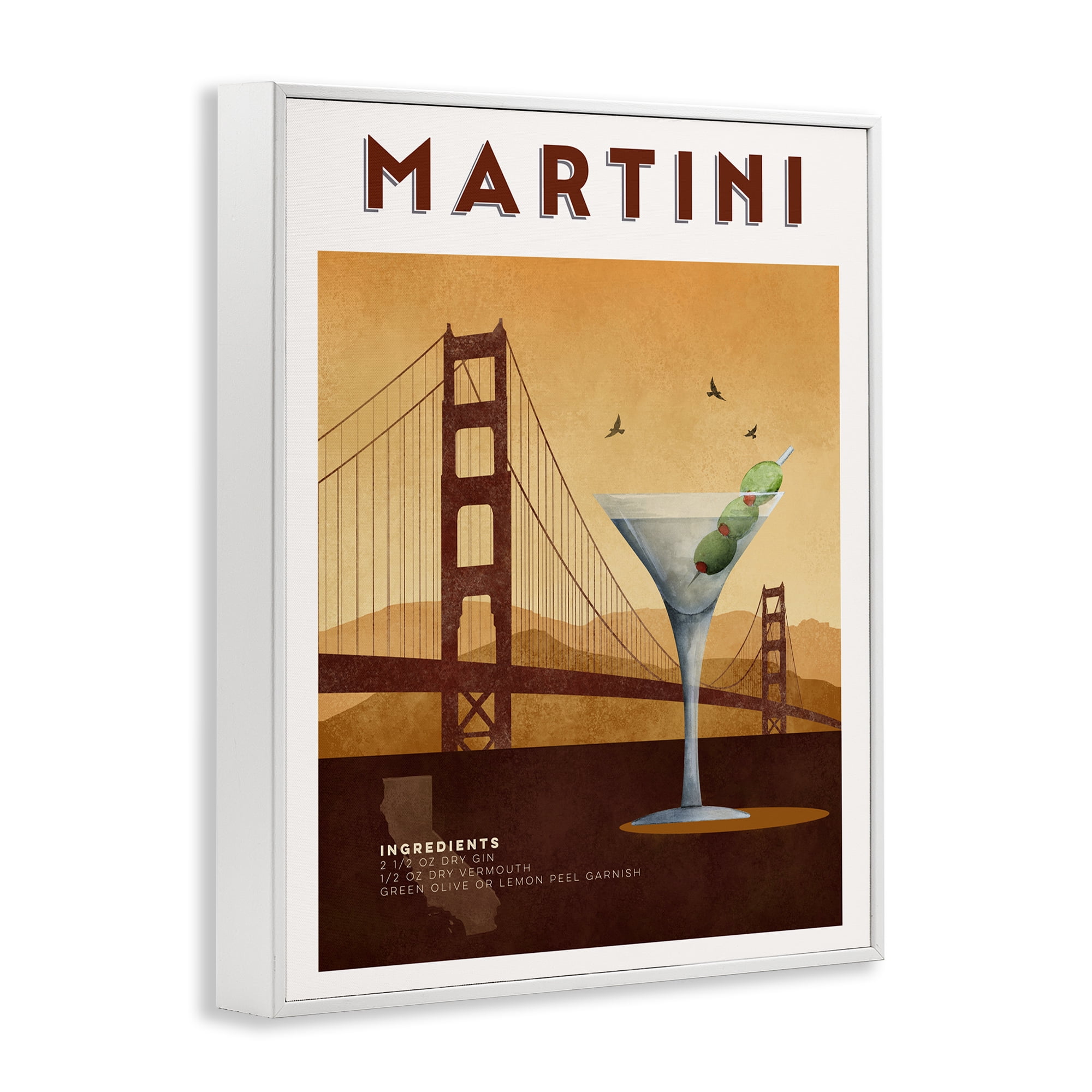 Retro Martini & Bridge View White Framed Giclee Art, design by Brett Blumenthal