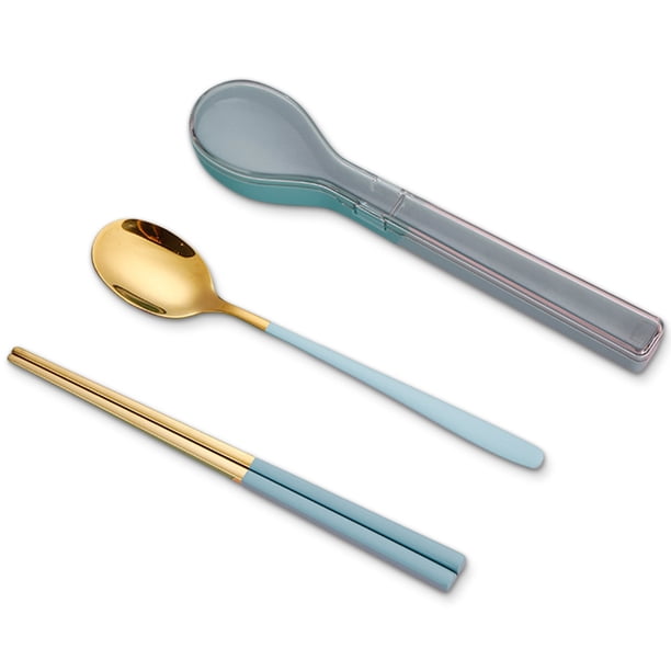 Conjunto de cubiertos Utensilios de cubiertos Conjunto 304 Cuchara de acero inoxidable y conjuntos de palillos para CAMPA, COCINAS FAMILIARES PICNIC HOME COCINA DE COCINA AZUL ORO Speravity HA012707-02