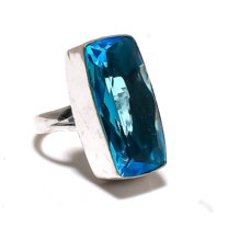 Natural Blue Topaz Gemstone Handmade 925 Sterling Silver Ring Size 8.5