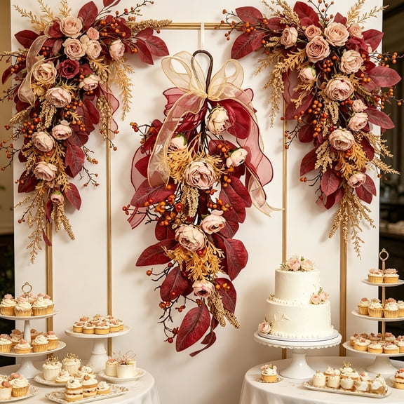 Cheapark Artificial Flower Wreath Spring Door Hanging Garland Floral Decor for Porch Wedding Holiday Seasonal Home Layout