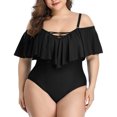 thumbnail image 3 of S-5XL Plus Size Swimwear Ruffled One Piece Swimsuit off the Shoulder Bathing Suit, 3 of 11