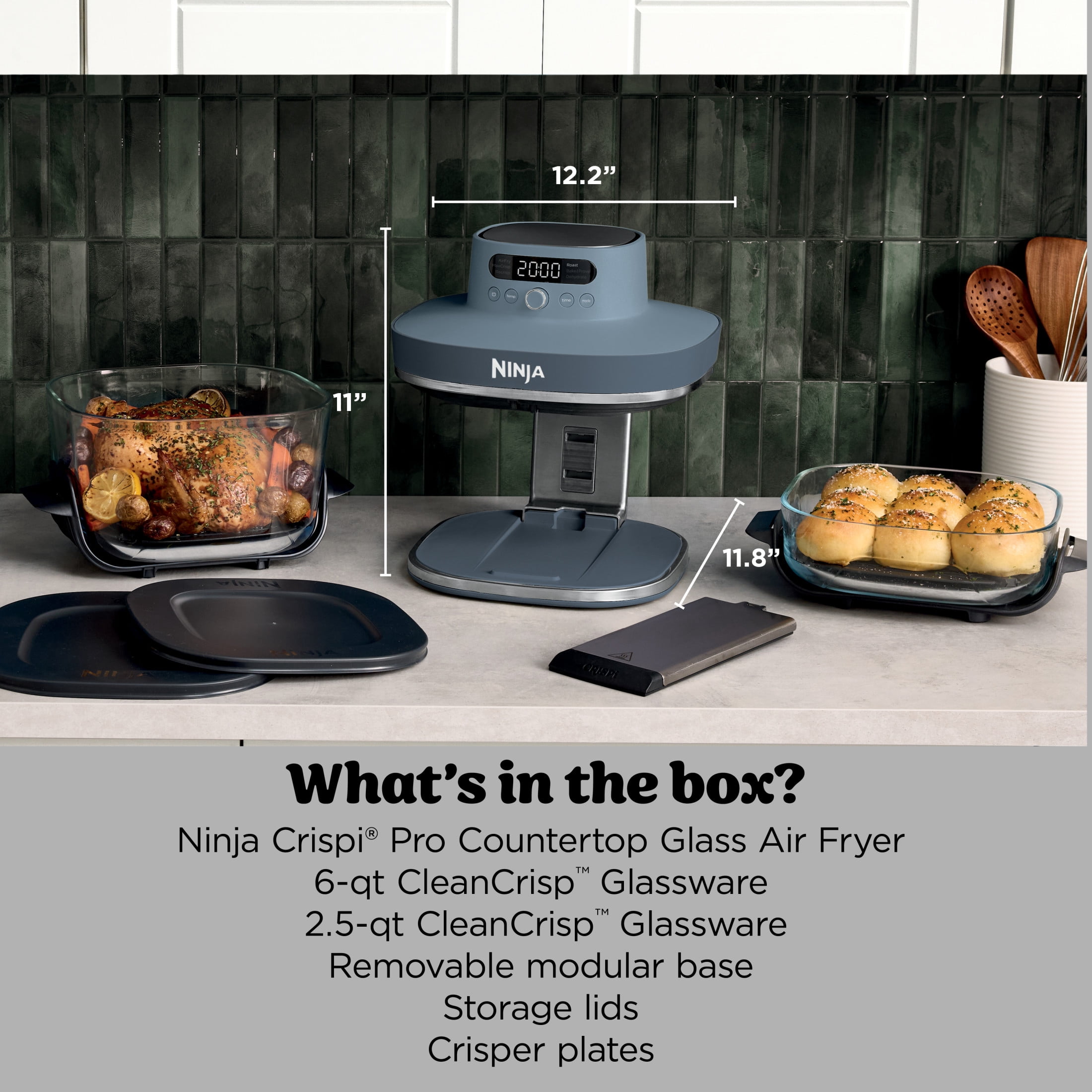 Ninja Crispi Pro Glass Air Fryer 6-Qt & 2.5-Qt, 6-in-1, Air Fry, Bake, Dehydrate, Dishwasher Safe, AS101CY