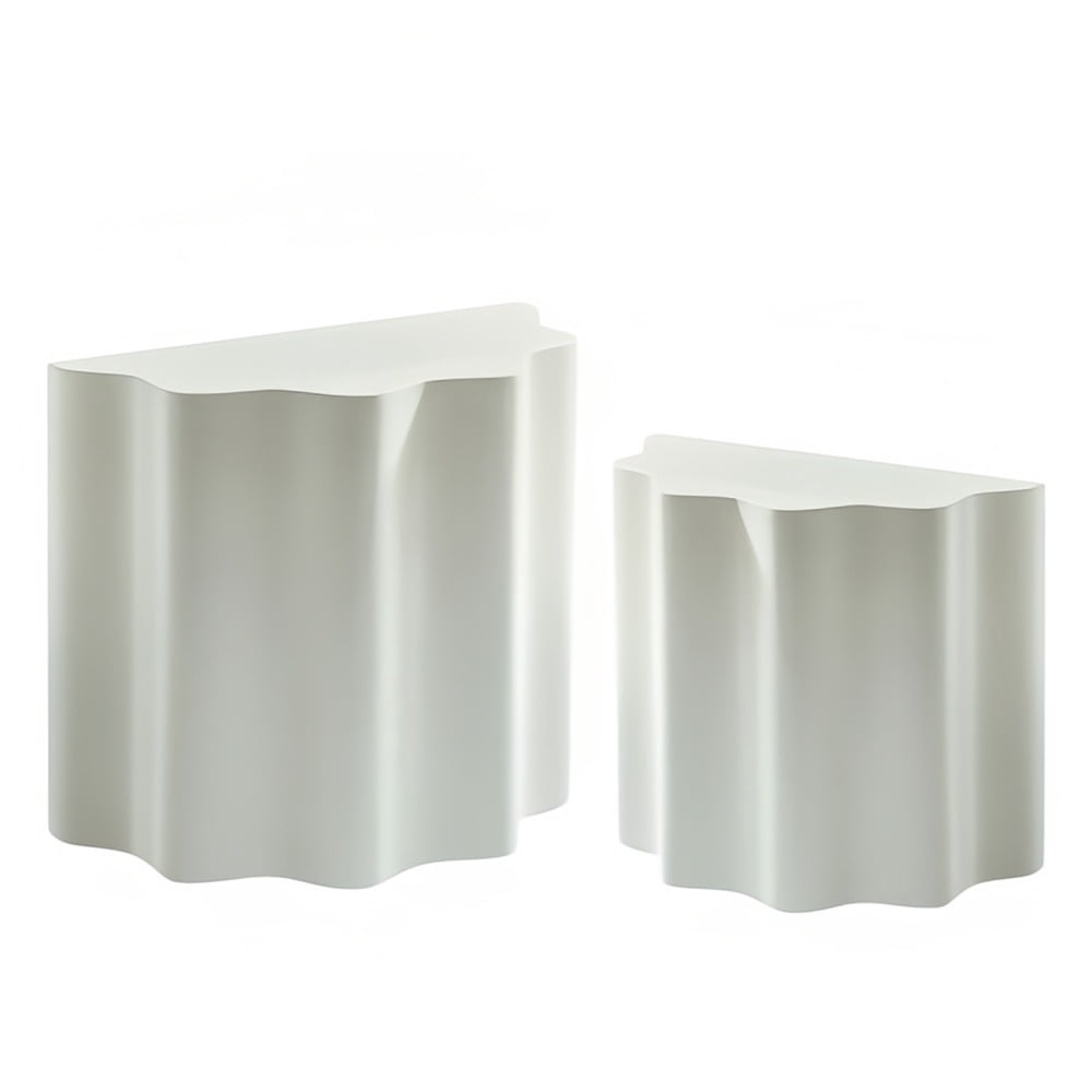 Kevinplus 2PCS Set Side Table,Wavy Edges Design Fiberglass Coffee Table for Living Room,Bedroom, Apartment,No Need Assembly