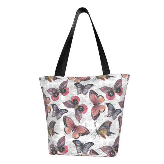 Defioc Vintage Butterflies Print Tote Bag for Women,Shoulder Bag with Zipper Casual Tote's Handbag Big Capacity Shoulder Bag with Inner Pocket Fit for Shopping,Office,Travel