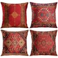 thumbnail image 1 of ER Conjunto de 4 cojines de lino de alfombra persa turca floral rojo vintage Brillar Electrónica, 1 of 5