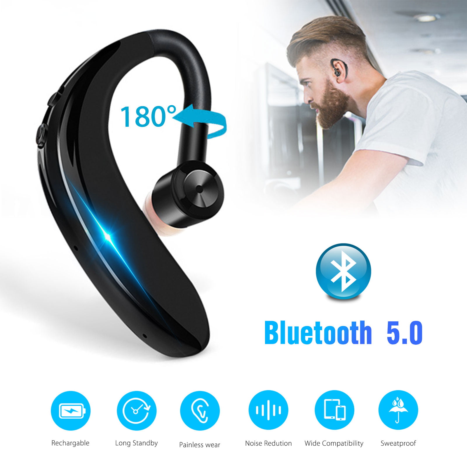 EEEkit Wireless Bluetooth Headset, Handsfree Earpiece V5.0 20 Hours ...