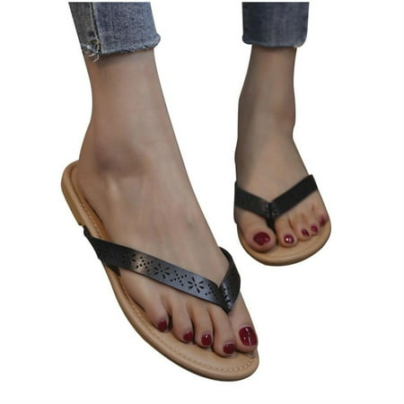 

PANOEGSN Roman Style Women On Peep Breathable Flat Shoes Leisure Beach Outdoor Flip Flops Beach Vacation