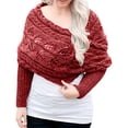 thumbnail image 2 of Fgnfyis Women's Fashion Casual Solid Color Crochet Openwork Thick Double Sleeve Shawl Scarf Sweater Wrap for Autumn Winter Outdoor Red, 2 of 9