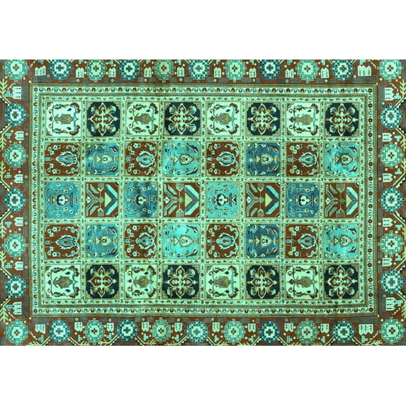 Ahgly Company Indoor Rectangle Southwestern Turquoise Blue Country Area Rugs, 8' x 10'