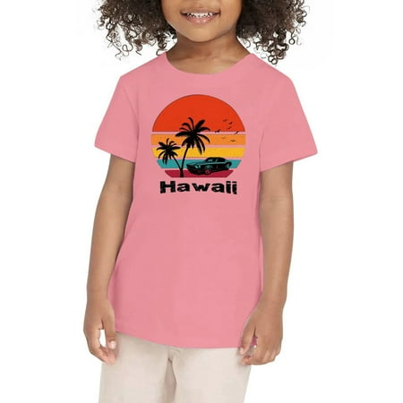 

XNHOU Shirt Y2k Baby Tees Summer Coconut Tree Sunset Beach Hawaii Vacation Short Sleeve Tropical Prints Girls Boys Tops Fall Clothes 3-4 Years