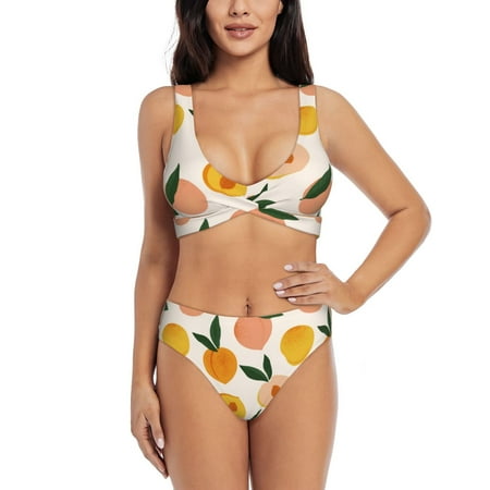 Zeuib Peach1 High Waisted Tummy Control Bikini Set - Knot Front Push Up Top & Cheeky Thong Bottom  Two-Piece Swimsuit for Women-Small