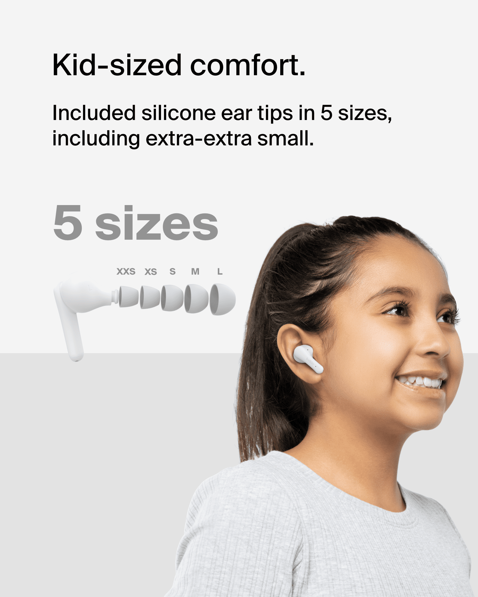 Belkin SoundForm Nano 2 Bluetooth Earbuds for Kids with Built-in Microphone, 28H Battery Life, Safe 85dB Volume, IPX5 Water Resistance - Kids Bluetooth Earbuds for iPhone, iPad, Galaxy - White