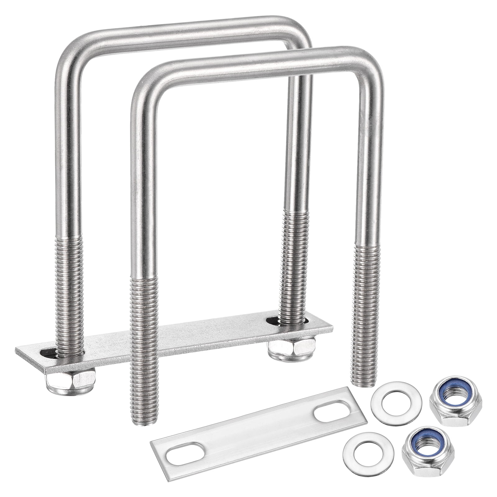 U Bolts 2Set (M10x75x120mm) Square U Bolt Kits 304 Stainless Steel with Nylon Lock Nut Washers Plates - for Construction Pipe Trailer Automotive Leaf Spring Fastener