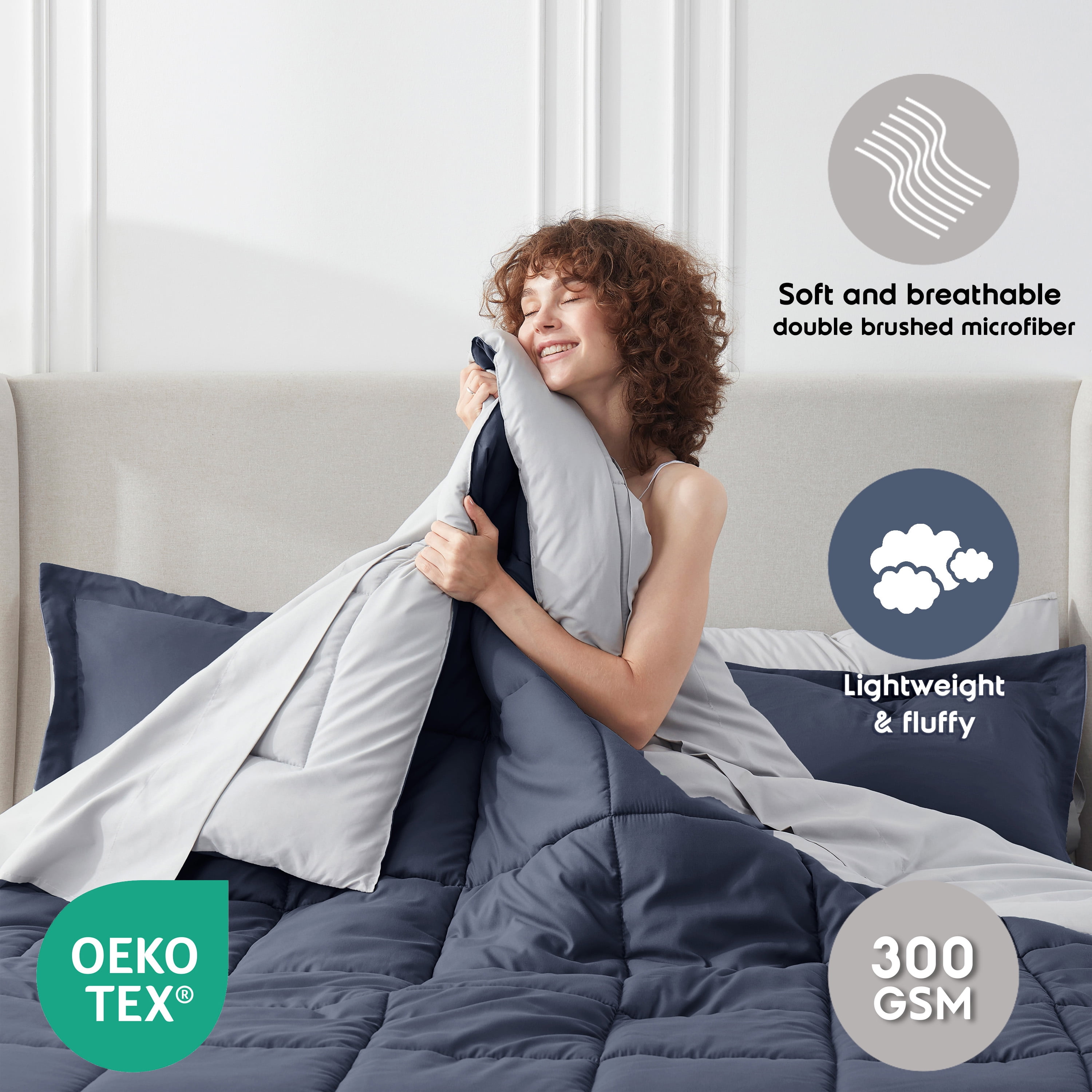LammaLoe Twin XL Comforter Set, With Sheets, Reversible Bed In A Bag 5 Piece, Bedding Set, Navy