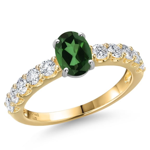 Gem Stone King 14K Two Tone Gold Emerald Envy Mystic Topaz and Lab Grown Diamond Engagement Ring for Women | 1.45 Cttw | Oval 7X5MM | Gemstone November Birthstone | Size 7