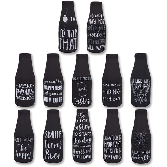 12 Pcs Manchons de Refroidisseur de Bouteille de Vin Bière, Support Isolé avec Fermeture Éclair pour Fournitures de Fête, Citations Amusantes, Convient pour Bouteille de 12 oz.