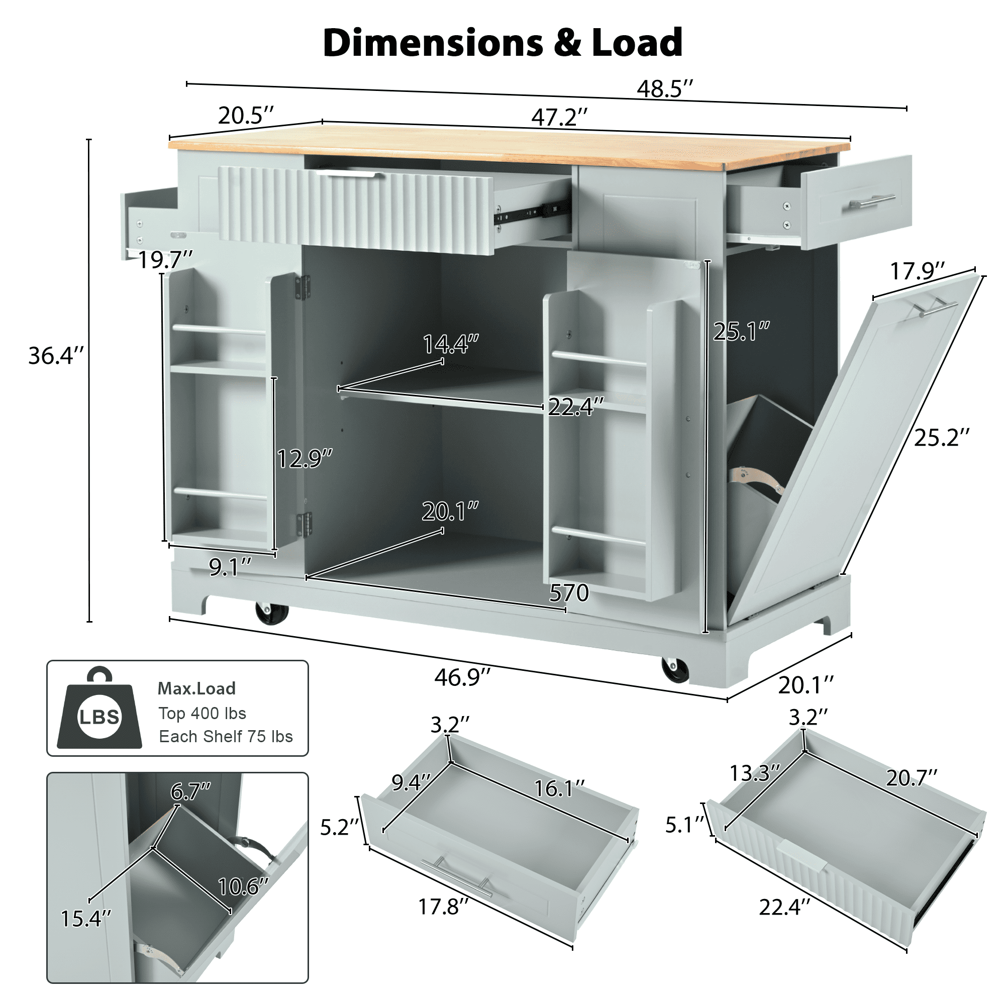 Homy Casa 48" Rolling Garage Cabinet, Drawers, Adjustable Shelves,Power Outlet, for Workshop, Grey Blue