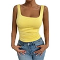 thumbnail image 1 of Women'S Summer Sleeveless Square Neck Tank Top Ruched Slim Fit Basic Vest Tops Yellow M, 1 of 9