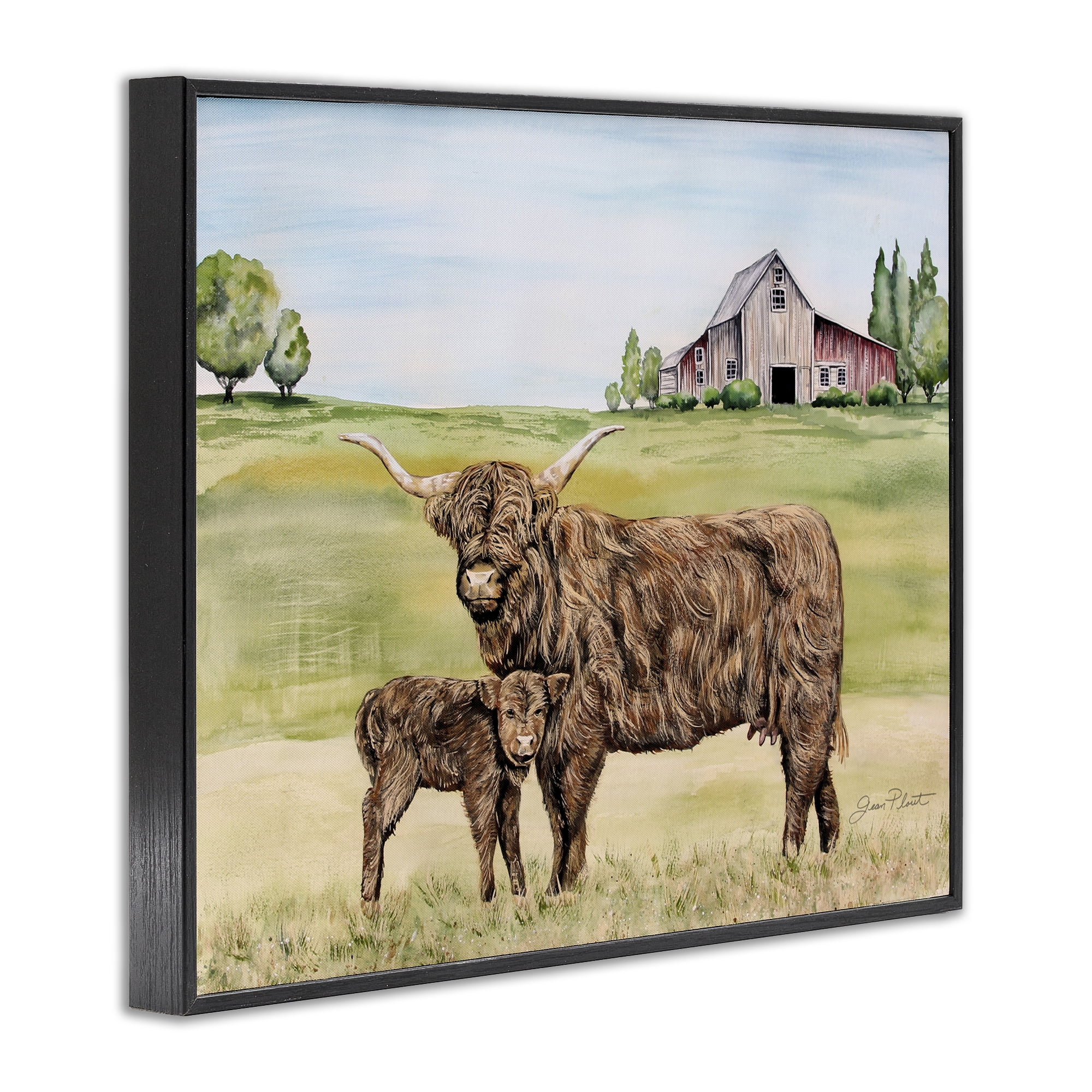 Highland Cow And Calf Black Framed Giclee Art, design by Jean Plout
