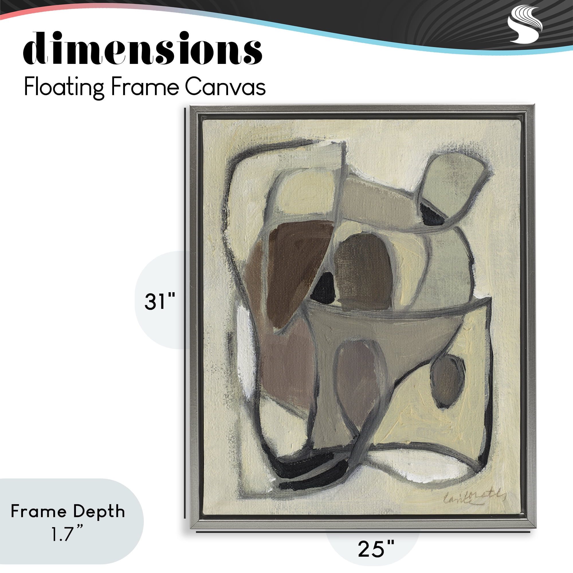 Stupell Industries Rustic Curved Shapes Abstract Gray Framed Floater Canvas Wall Art, design by Lanie Loreth