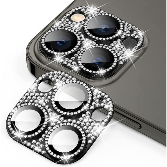 For Apple iPhone 13 Pro 6.1 inch 3D Diamond Bling Crystal Full Coverage Camera Screen Area Lens Protector Black