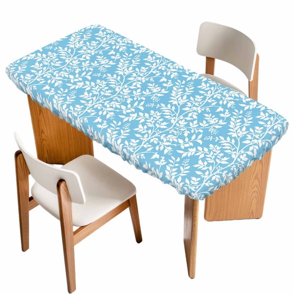 Blue Spring Floral Table Cloths for 3 Foot Rectangle Tables, Farmhouse Flowers Elegant Pastoral Patio Waterproof Elastic Fitted Tablecloths, Washable Rectangular Table Cover for Camping
