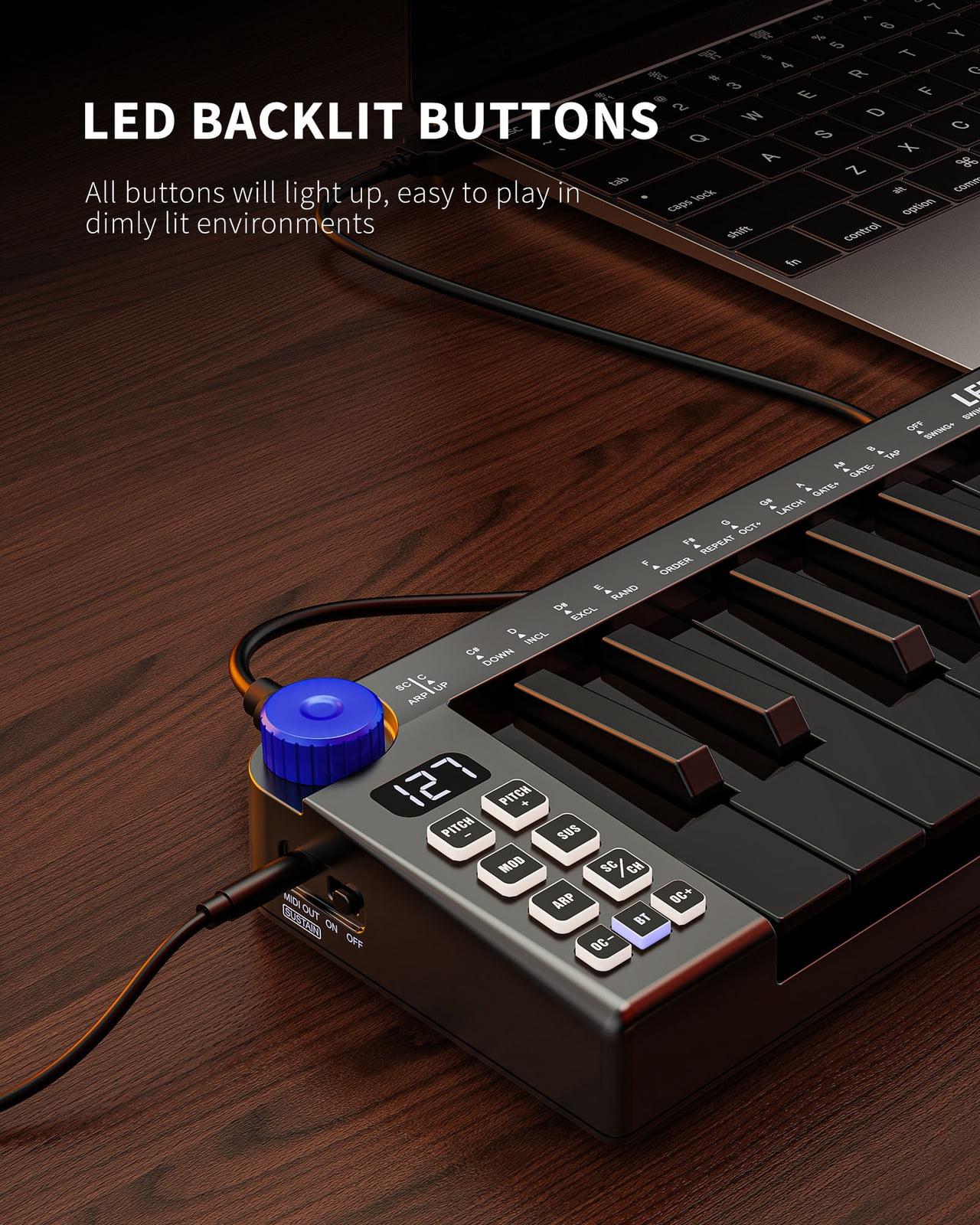 LEKATO Mini MIDI Keyboard 25 Key Bluetooth MIDI Controller 360 Knob Rechargeable