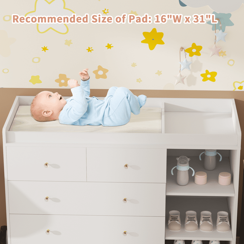 QUNTTINA Baby Changing Table Dresser with 5 Drawers and 3 Storage Cabinet, White