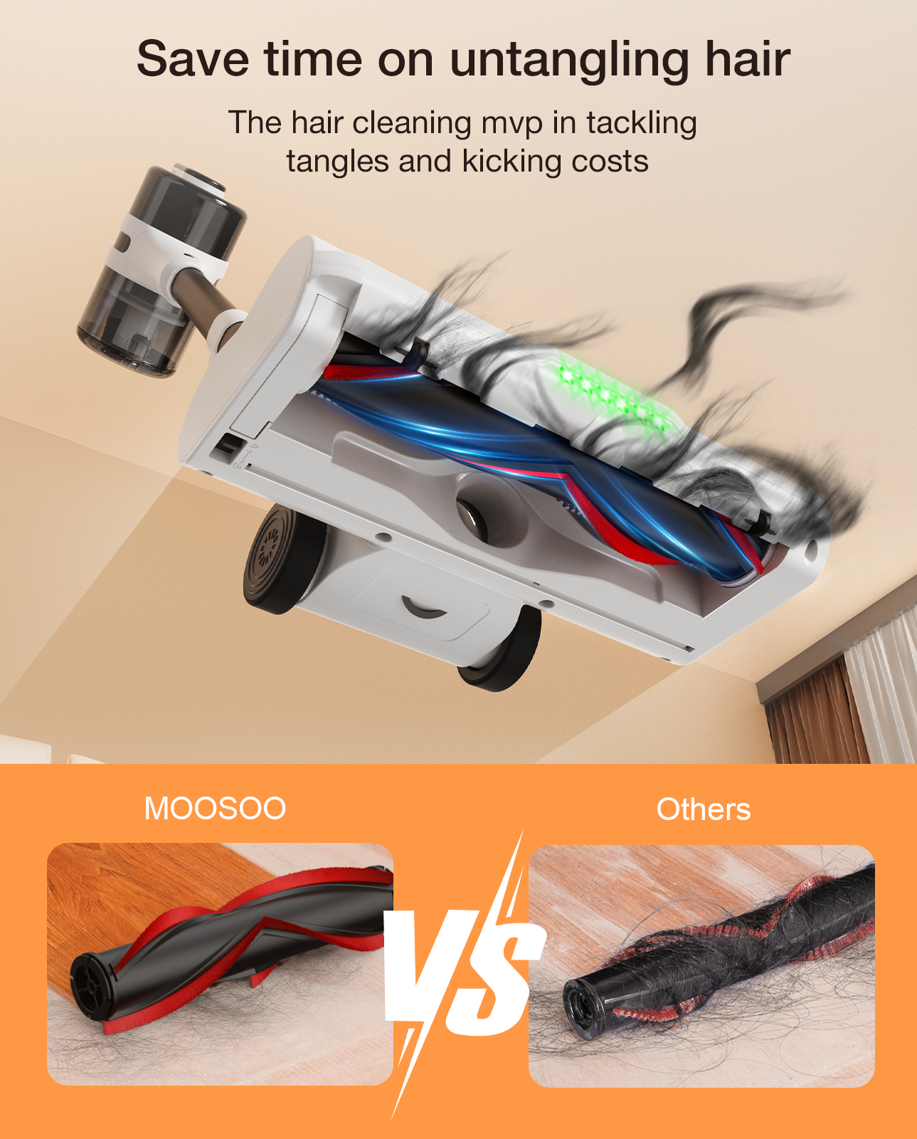 MOOSOO Stick Vacuum Cleaner, Strong Powerful Cordless Vacuum, 6 LED Headlights, Lightweight Cordless Vacuum for Pet Hair, Carpet & Hardwood Floor - image 3 of 6