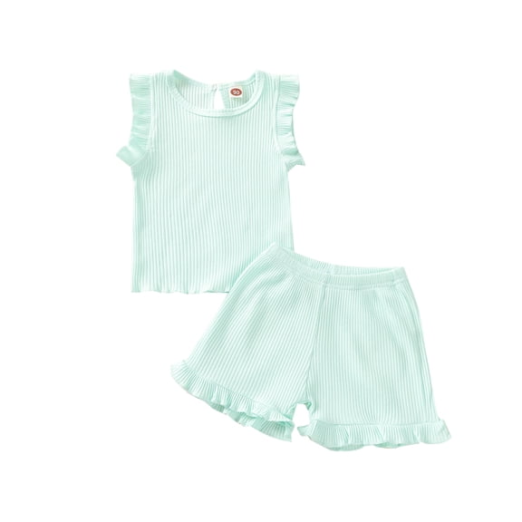 MHZLDYZ Clearance Hawaiian Shirt for Girls Baby Girl Clothes Outfits Cotton Ribbed Tops Casual 2Pc Set Girls Shorts (Mint Green,130)