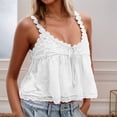 thumbnail image 2 of Huowey Women's Lace Trim Tank Top Sleeveless Scoop Neck Lace Trim Solid Color Cotton Linen Shirts Embroidery Camisole Loose Fit Summer Cozy Dailywear Vacation Tshirts Clothes,White,L, 2 of 9