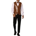 thumbnail image 2 of INSPIRE CHIC Faux Leather Suit Vest for Men's Formal Western PU Waistcoat with Bow-Tie L Brown, 2 of 4