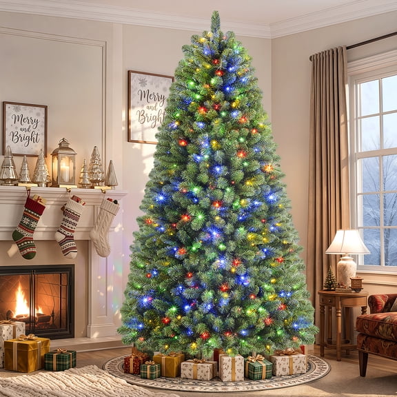 Lolsea 7ft Prelit Artificial Christmas Tree w/ Remote Control and Warm White & Color Changing Lights