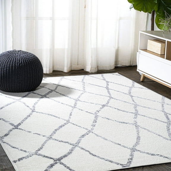 JONATHAN Y MOROCCAN HYPE 5 x 8 Area Rug, Illi Moroccan Diamond Trellis - Ivory/Gray, MOH506A-5