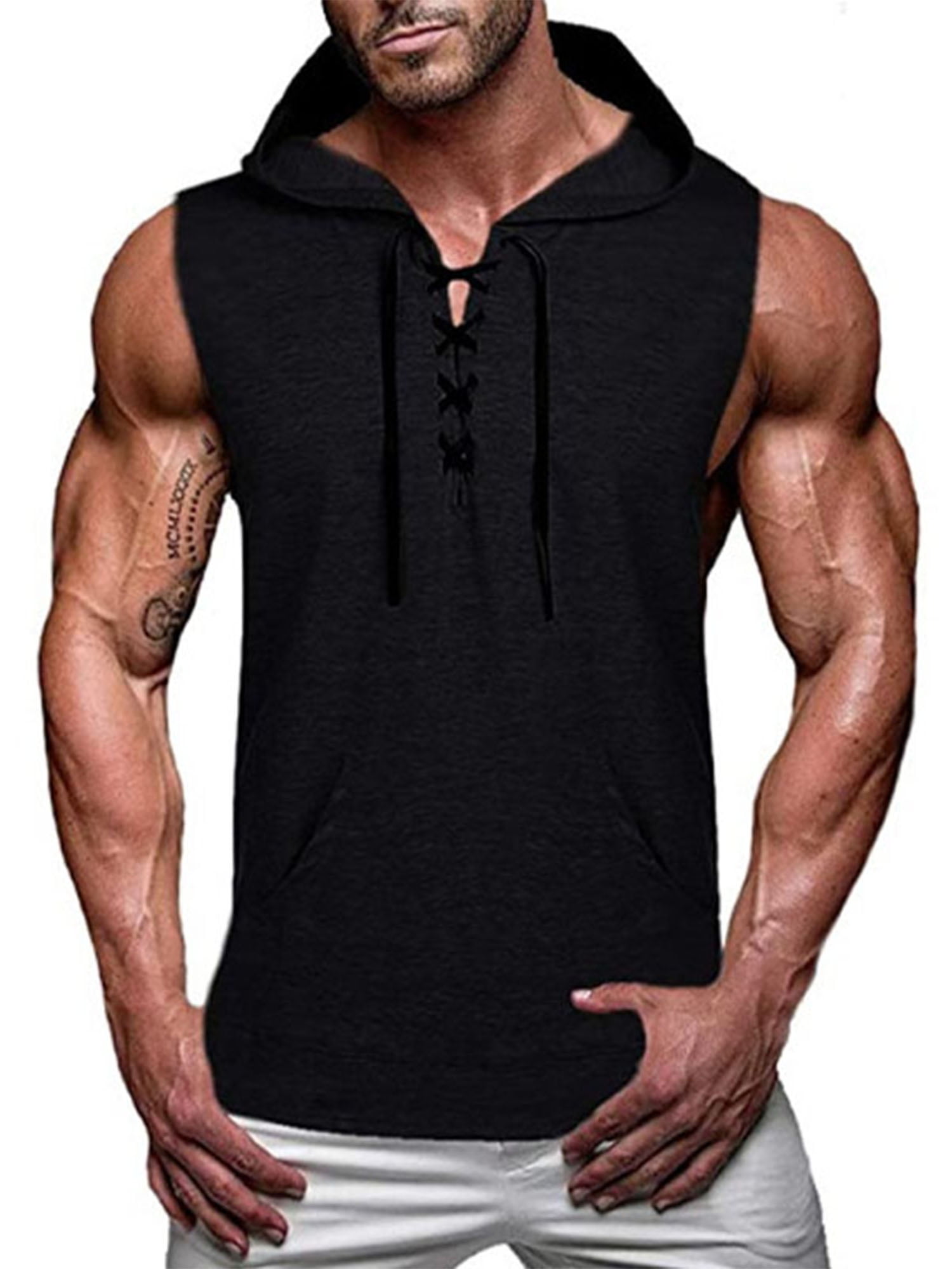 Sleeveless Tank Top Solid Fashion Muscle T-Shirt Bodybuilding Fitness Vest Men 