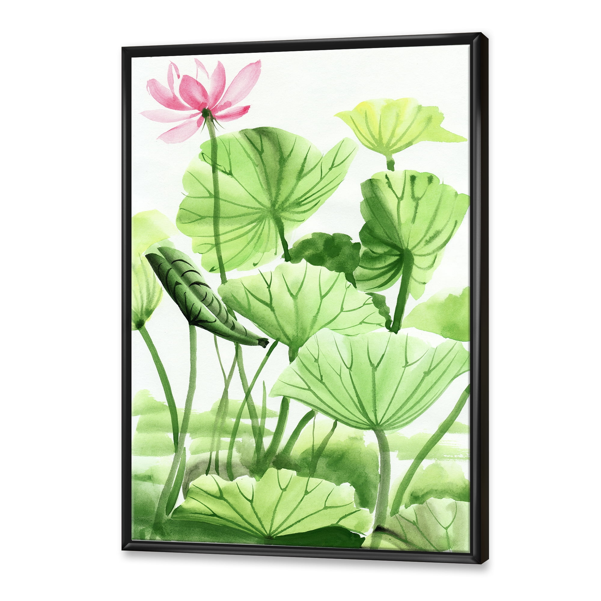 Ancient Lotus Leaves In The Pond 12 in x 20 in Framed Painting Canvas Art Print, by Designart