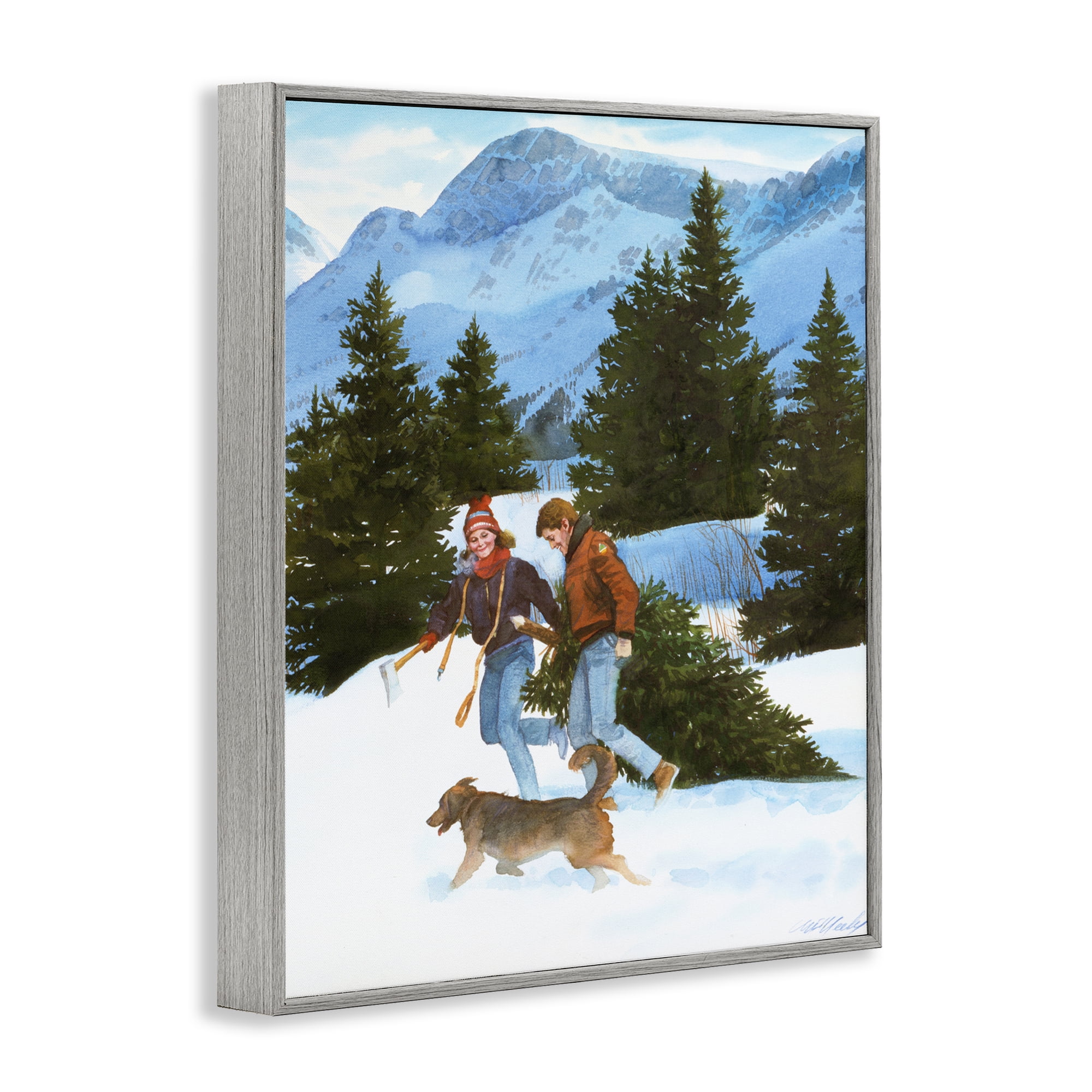 Couple Bringing Home Tree Gray Framed Giclee Art, design by Wind River Studios