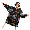thumbnail image 4 of Game Controller Black Pattern Lamb Fleece Blanket Hoodies for Teens ,Teens Oversize Sherpa Wearable Hooded Blanket Sweatshirt with Super Pockets, 4 of 6