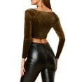 thumbnail image 3 of INSPIRE CHIC Hauts Courts Unis en Velours à Manches Longues à Épaules Dénudées pour Femmes m Brun, 3 of 7